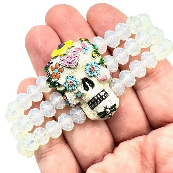 Kirks Folly Womens Bracelet Day of The Dead Opalescent Crystal Beads Streatch